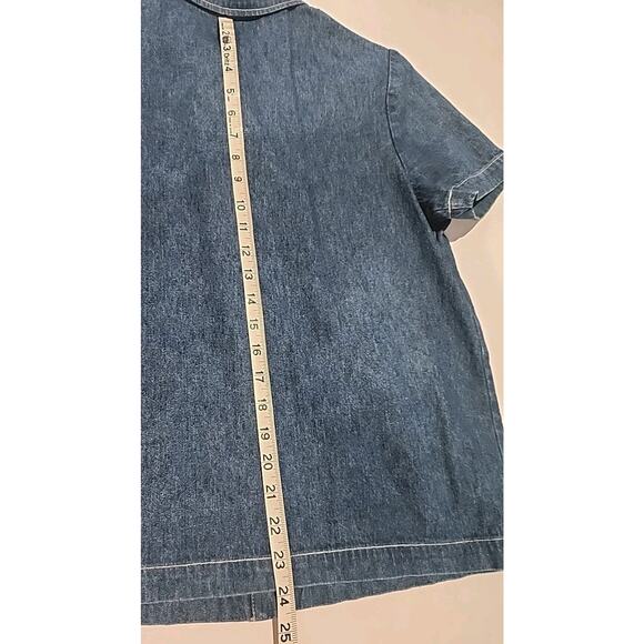 Studio Ease Women's S Short Sleeve Denim Blue Front Pockets Floral Buttons - Picture 6 of 6